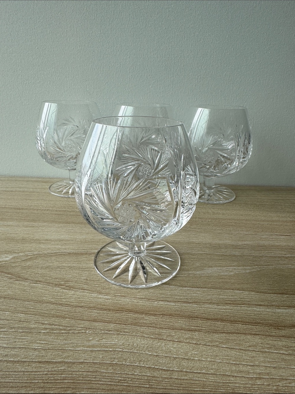 Vintage Heavy Lead Crystal Brandy Snifters Set of 4 Pinwheel Cut Glasses